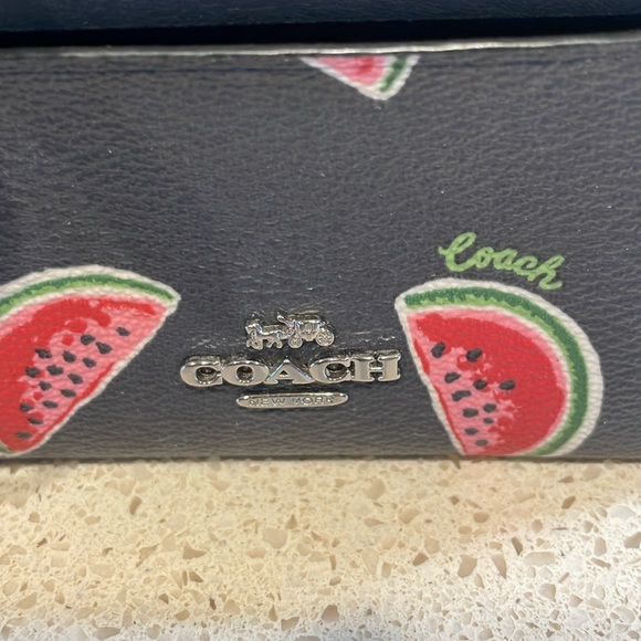 Coach Black Pebbled Leather Watermelon Print Card Holder EUC - Picture 2 of 6